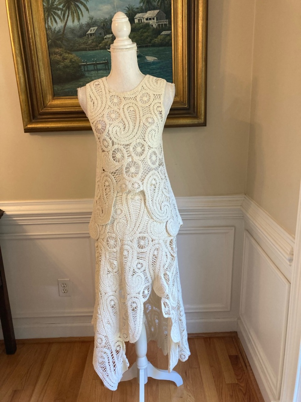 ZARA Set Ecru Cream Crochet Lace Top & Skirt - Picture 13 of 14